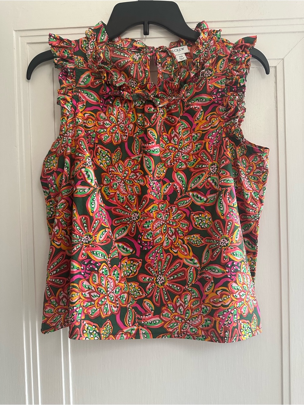 J. Crew Sleeveless Ruffle Top in Verte Fern Canyon Pattern - XS